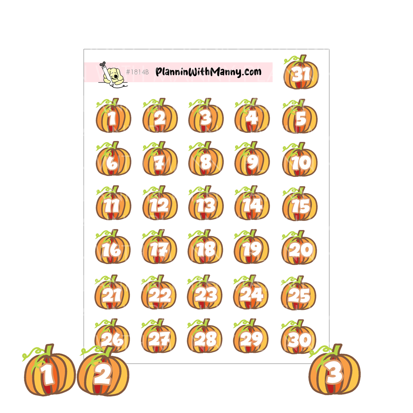 1814 Pumpkin Number Planner Stickers