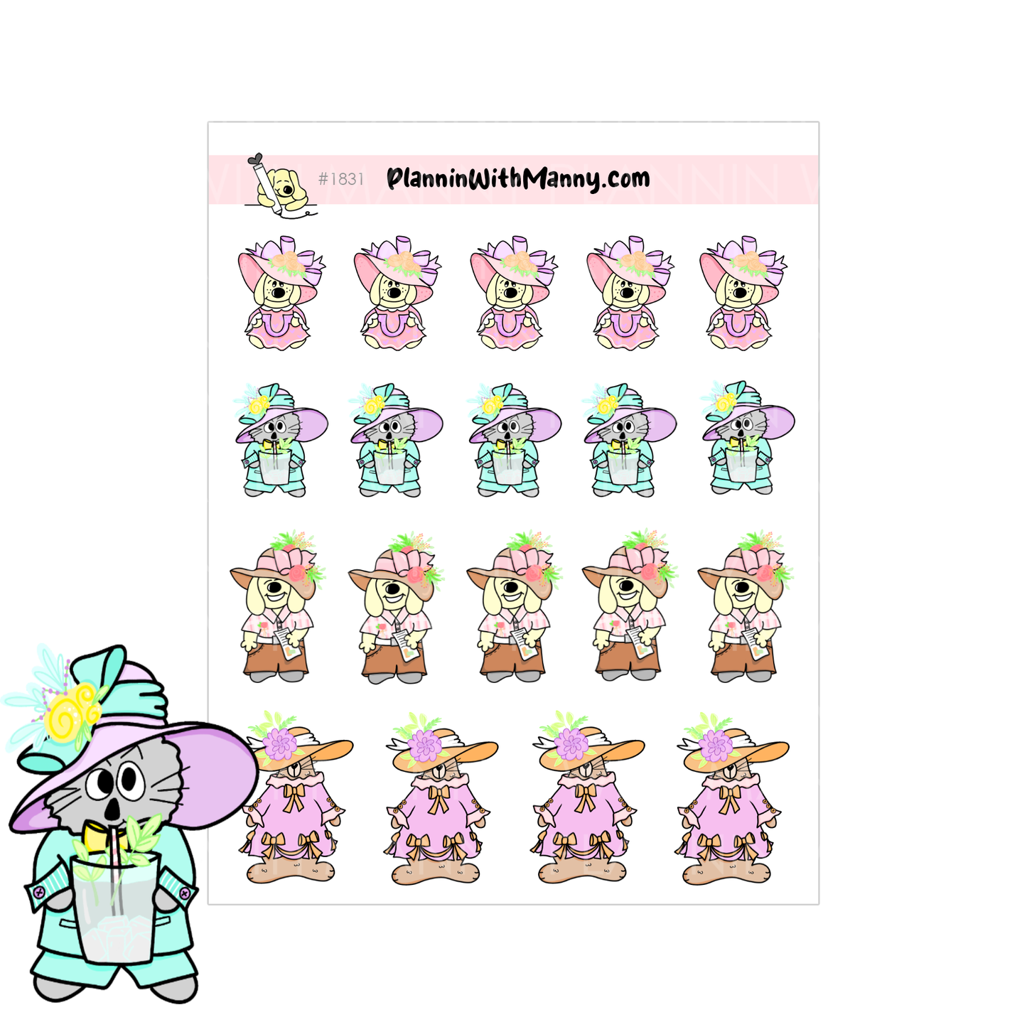 1831 Kentucky Derby Character Planner Stickers