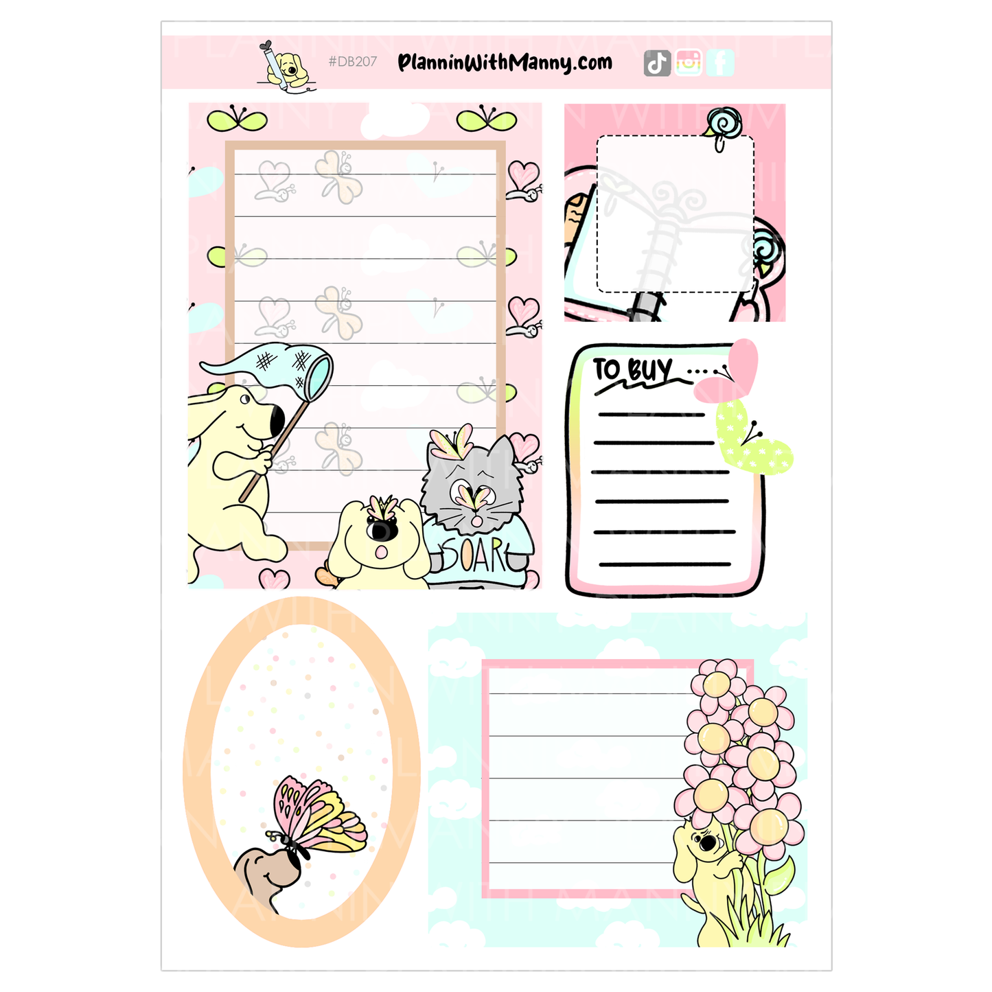 DB207 Butterfly Kisses Lists and Notes Sticker Sheet