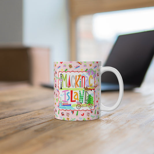 Bring a little Mackinac Island charm to your morning routine. This vibrant ceramic mug features an original bicycle-inspired design celebrating the beauty and timeless tradition of Mackinac Island, Michigan. Perfect for coffee, tea, or hot cocoa and a thoughtful gift for island lovers.