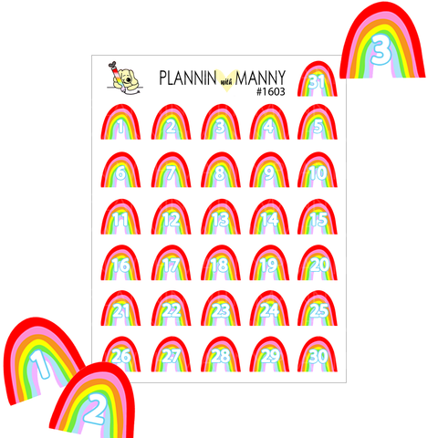 1603 Rainbow Numbers Planner Stickers