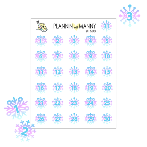 1608 Snowflakes Numbers Planner Stickers