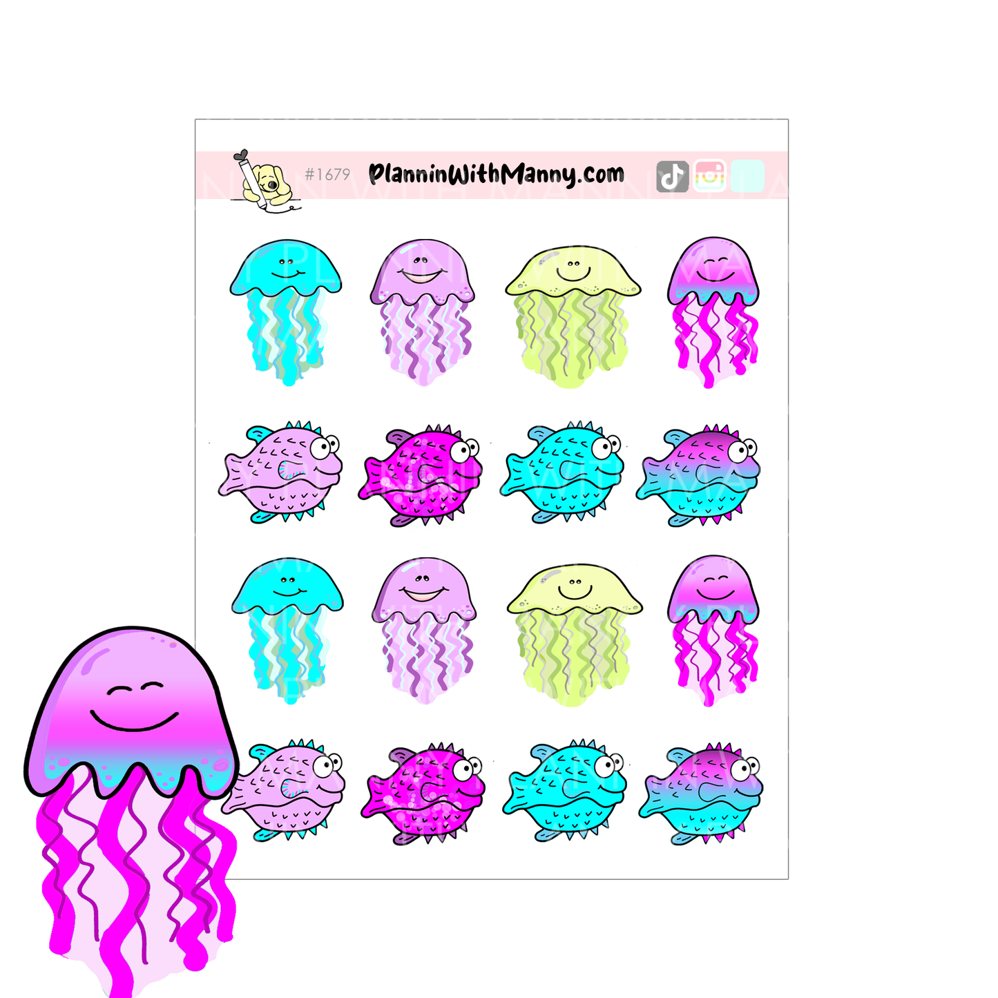 1679 Mermaid Tales FIsh & Jellies Planner Stickers