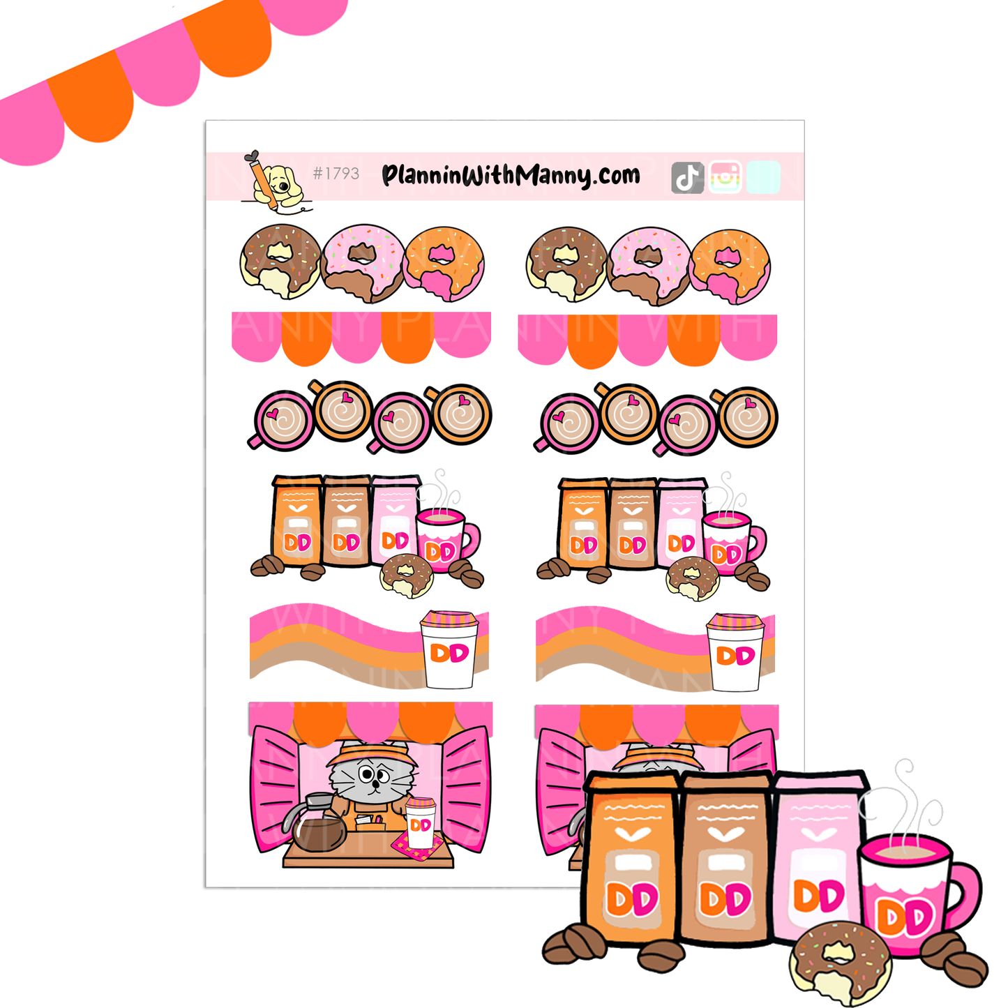 1793 Delish Donut 1.5" Mini Banner Sticker Sheet