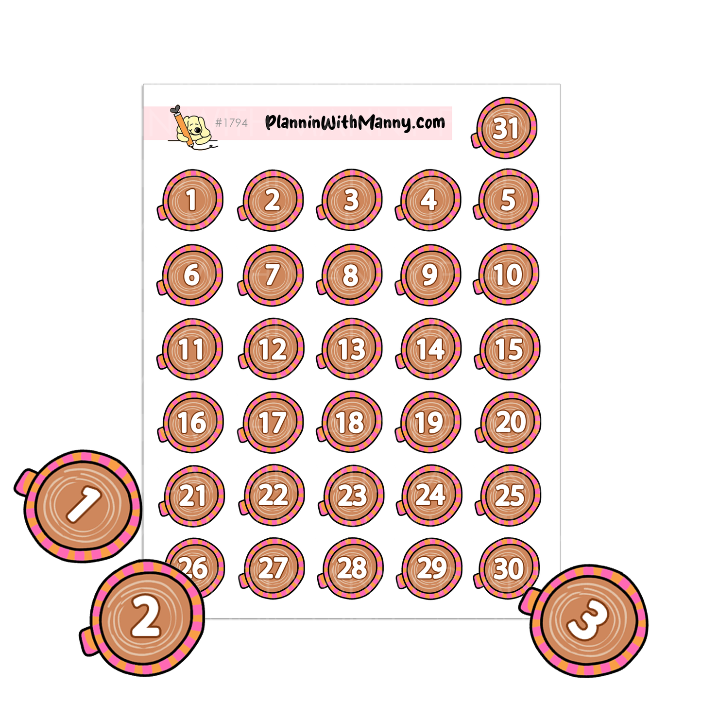 1794 Coffee Cup Number Covers Sticker Sheet