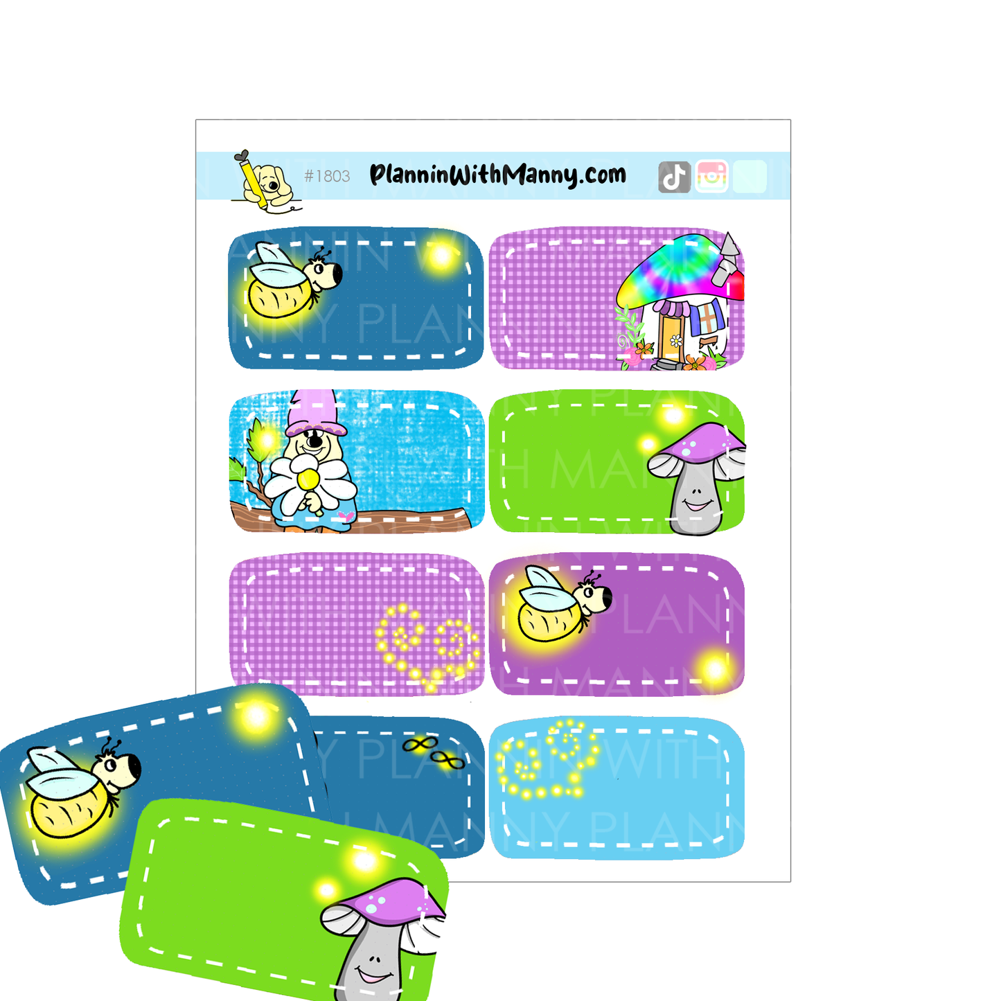 1803 Light it Up Half Box Sticker Sheet 1.5" wide