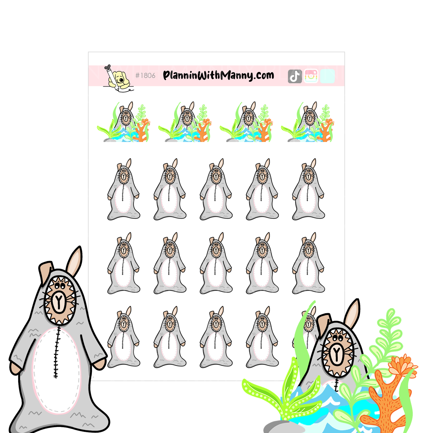 1806 Cute Shark Planner Stickers-Grumpy is Feeling Sharky!