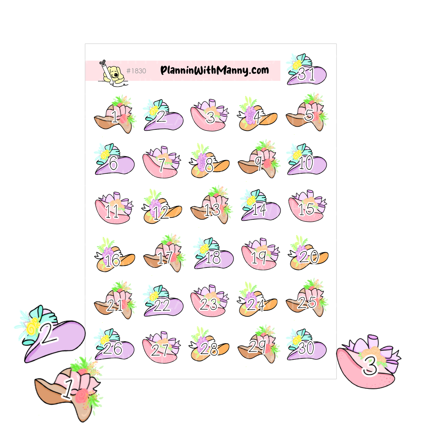 1830 Hat Number Planner Stickers