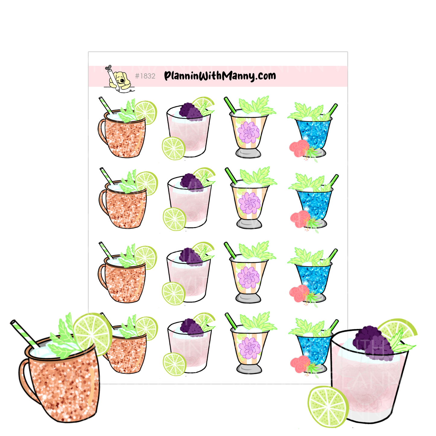 1832 Kentucky Derby Cocktail Planner Stickers