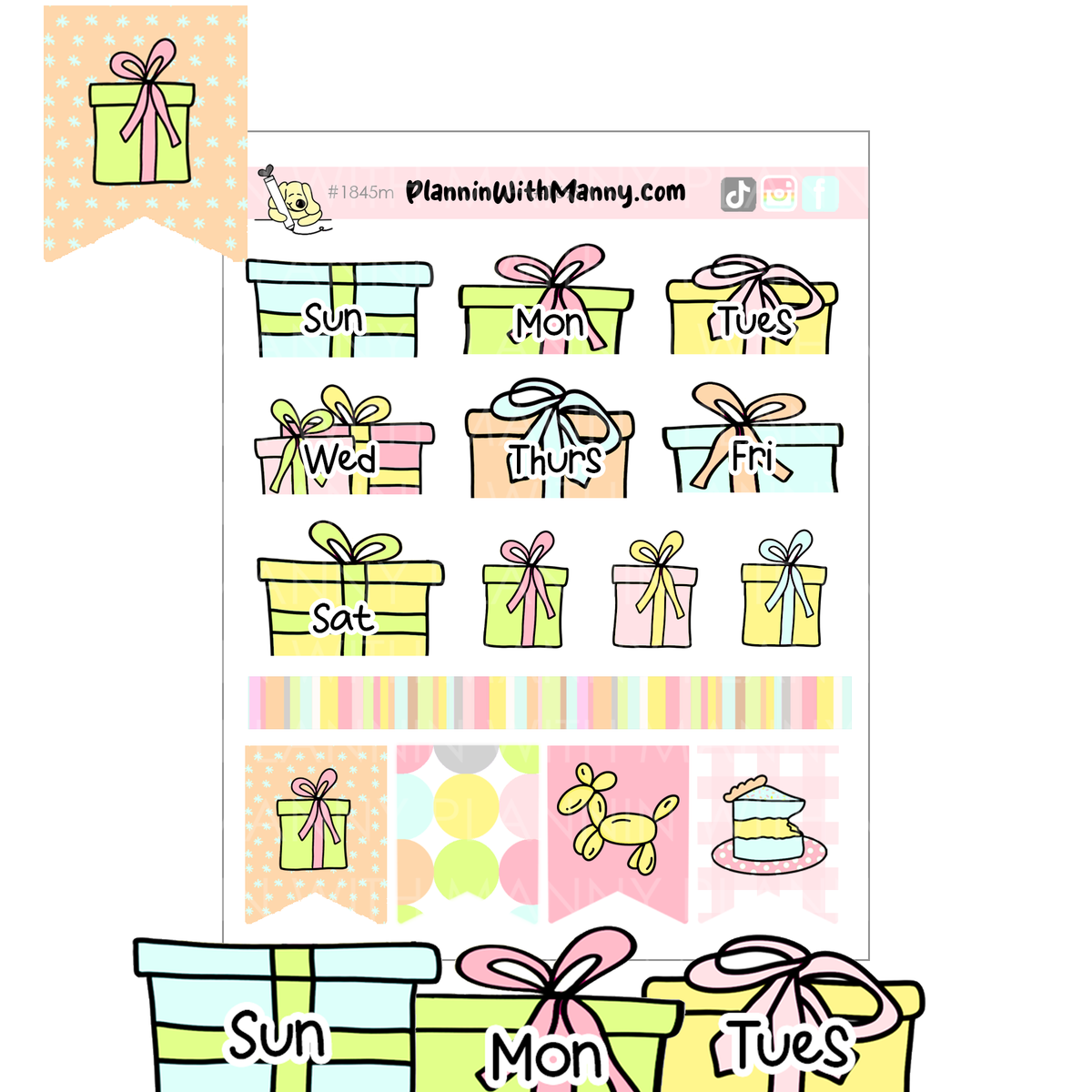 1845m Pastel Present Date Planner Stickers 1" wide