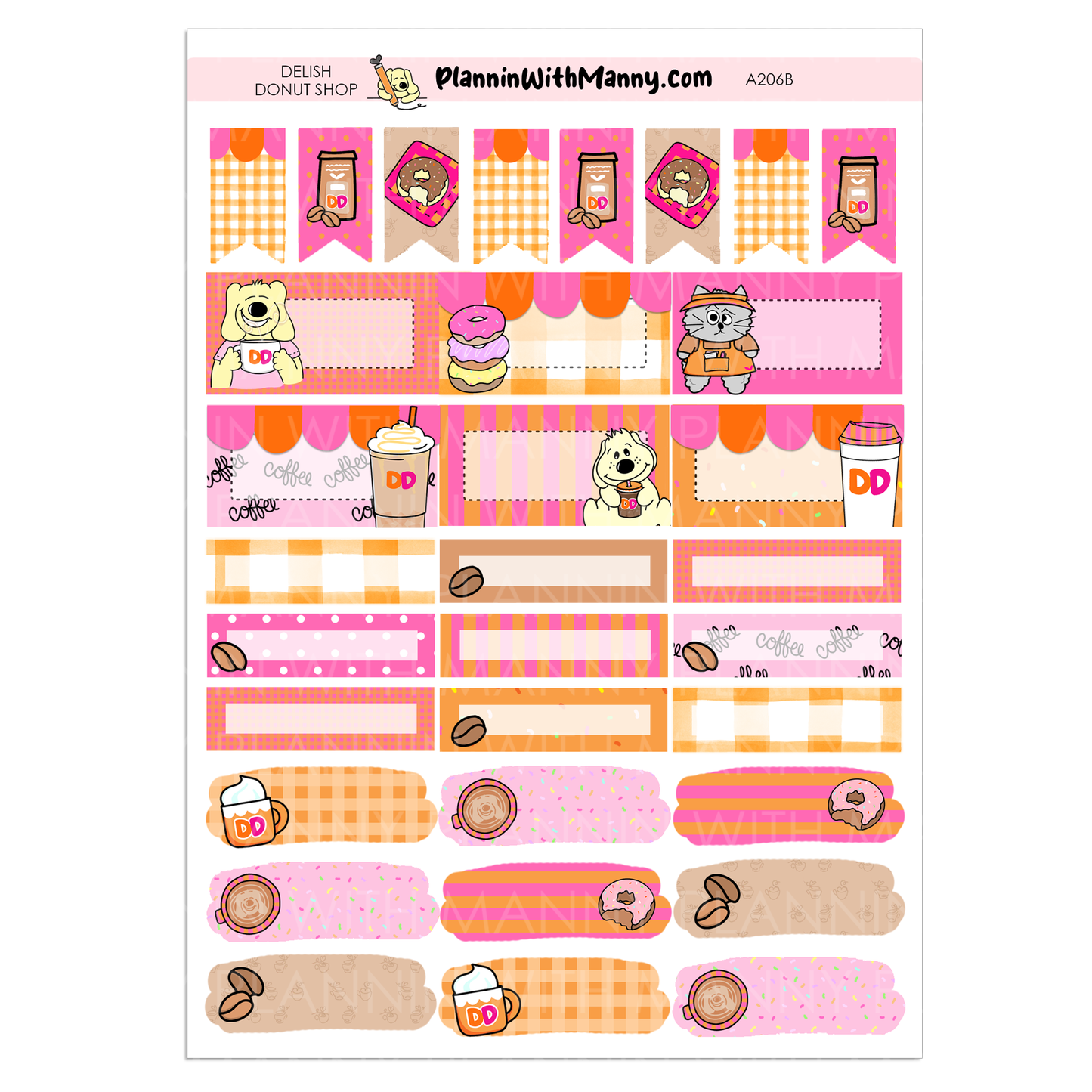 A206B Delish Donut Shop 1.5" Half Box Stickers
