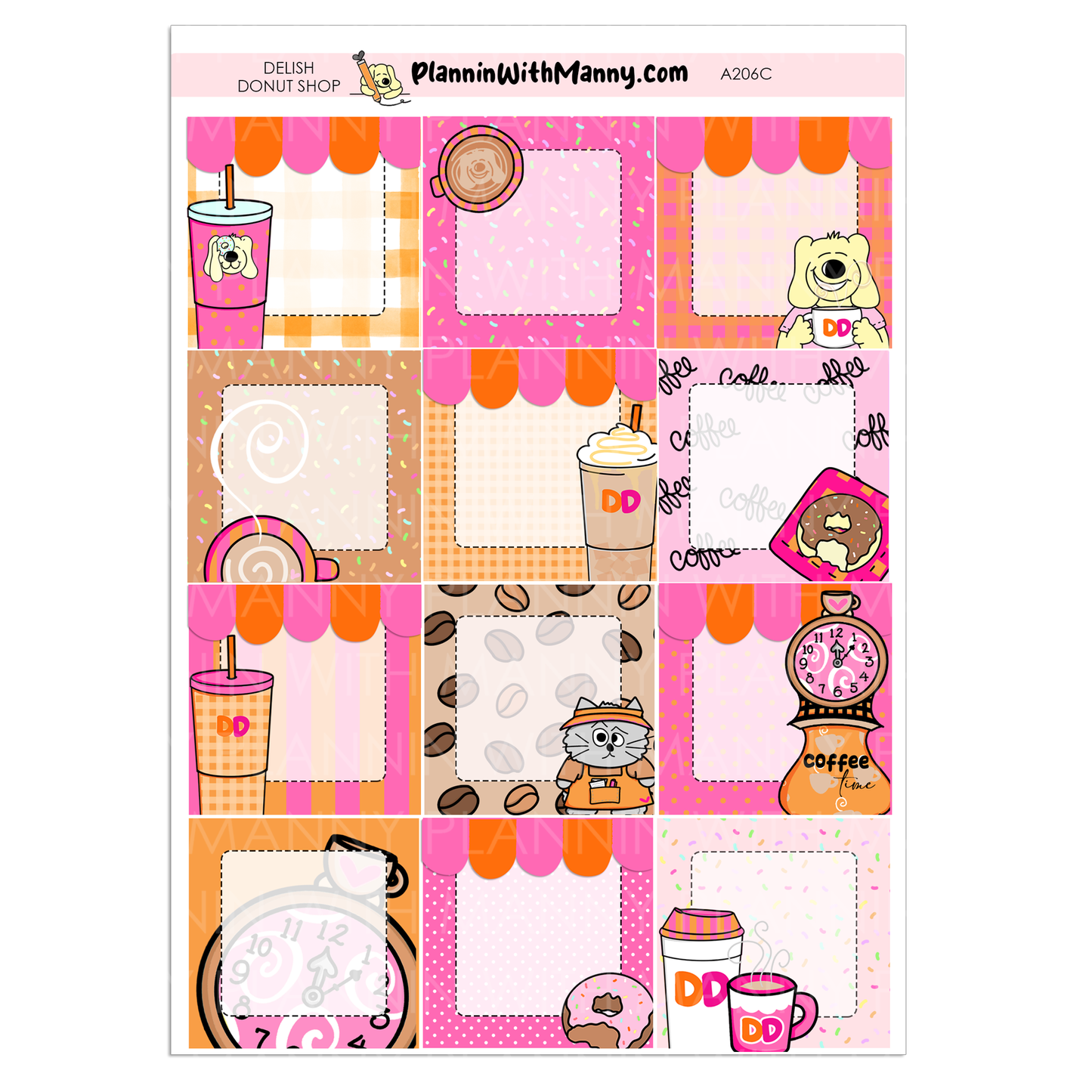 A206C Delish Donut Shop 1.5" Square Stickers