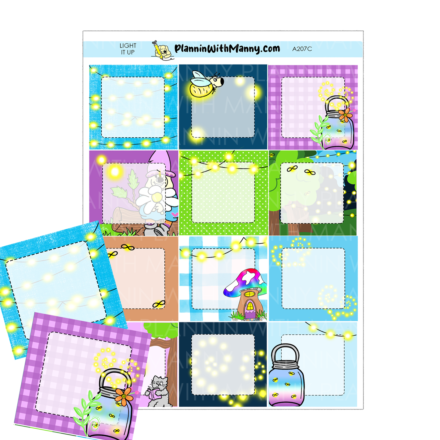 A207C Light it Up 1.5" Square Stickers