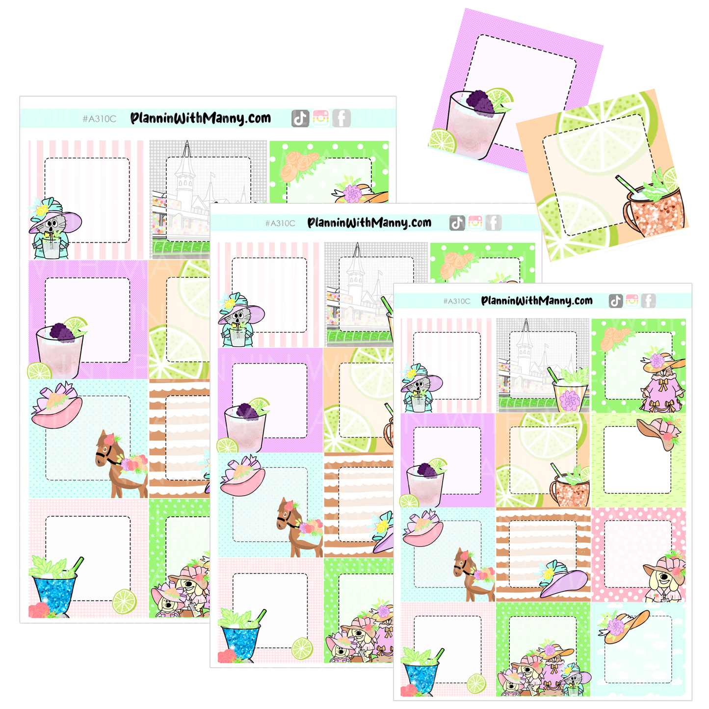A310C Kentucky Derby Sticker Squares 1.5", 1.3", and 1"