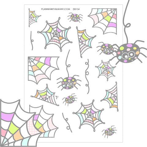 DB154 Pastel Webs and Spiders Large Deco Planner Stickers