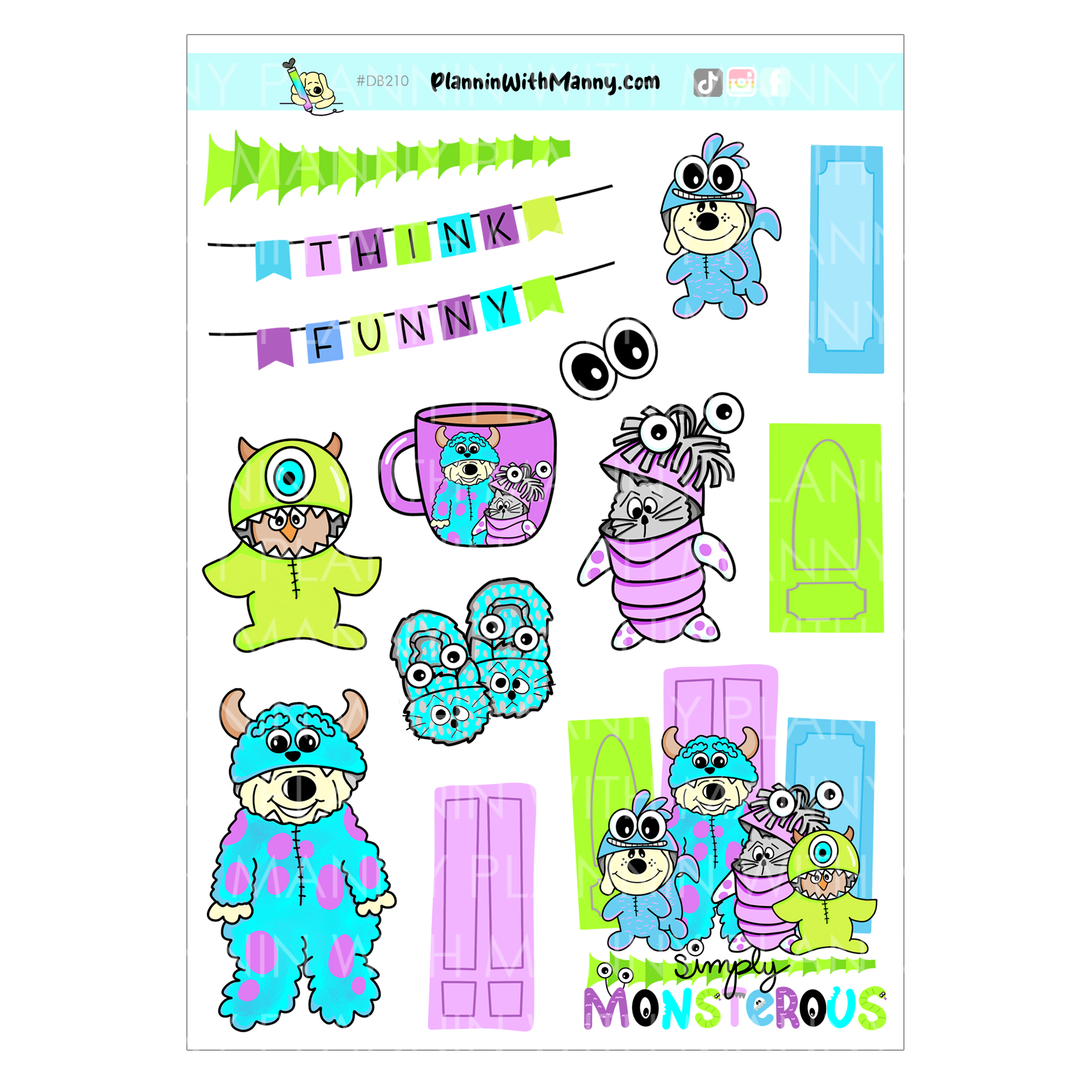 DB210 Simply Monsterous Large Deco Planner Stickers