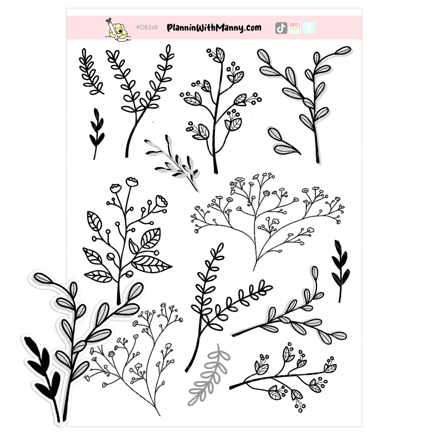 DB264 Hand Doodled Floral Stickers