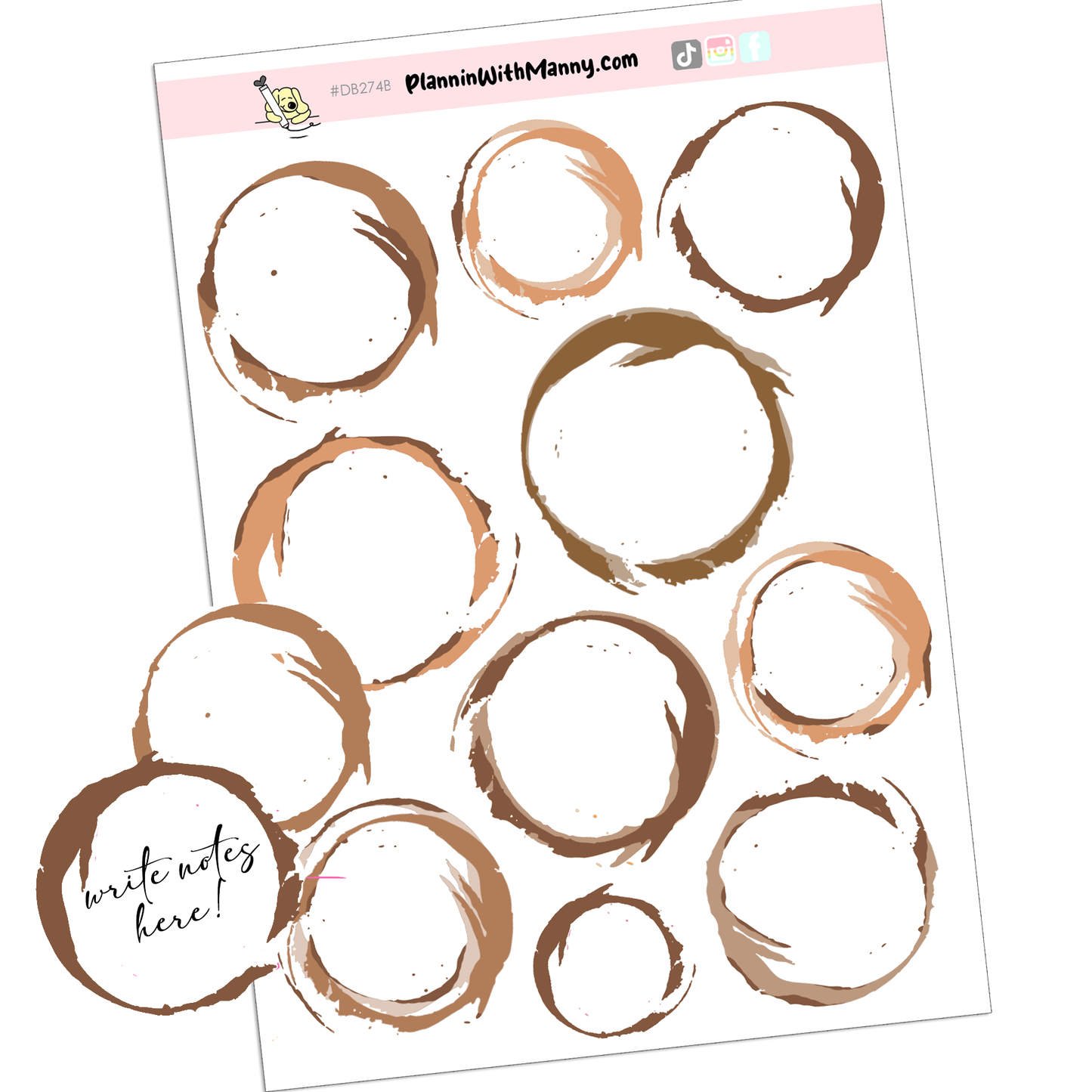 DB274B Write In Coffee Stain Sticker Sheet