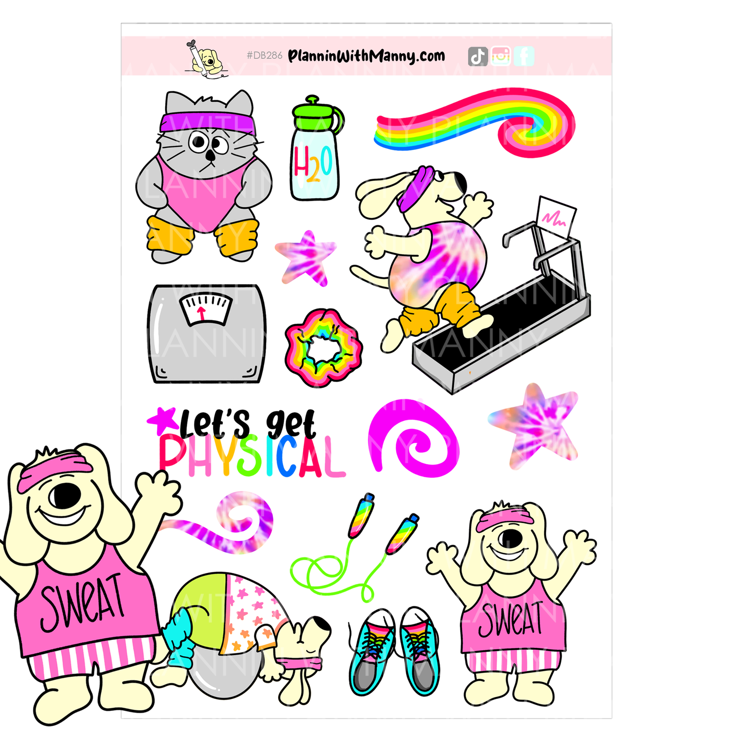 DB286 Let's Get Physical Large Deco Sticker Shee