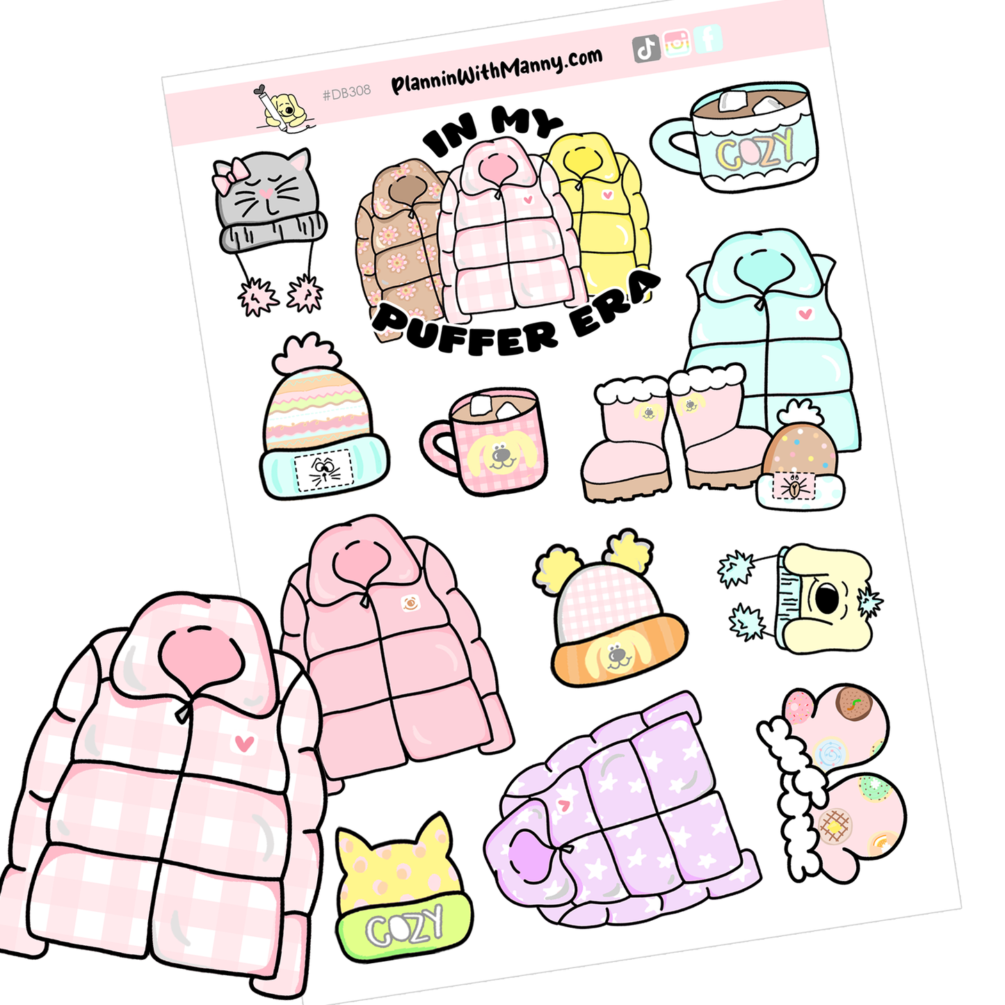 DB308 Winter Puffer Coat Assorted Large Deco Stickers