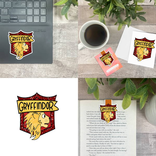 Red Wizard House Crest Vinyl Sticker, Magnetic Bookmark, & Notecard MB14