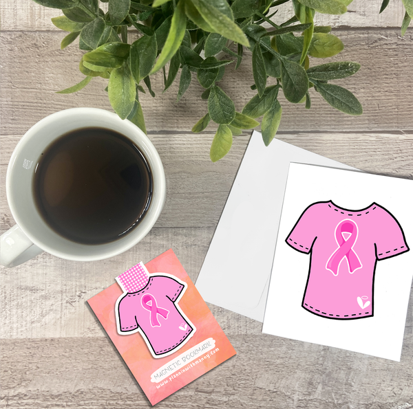 Pink Ribbon T-Shirt... Vinyl Sticker, Magnetic Bookmark, & Notecard MB41
