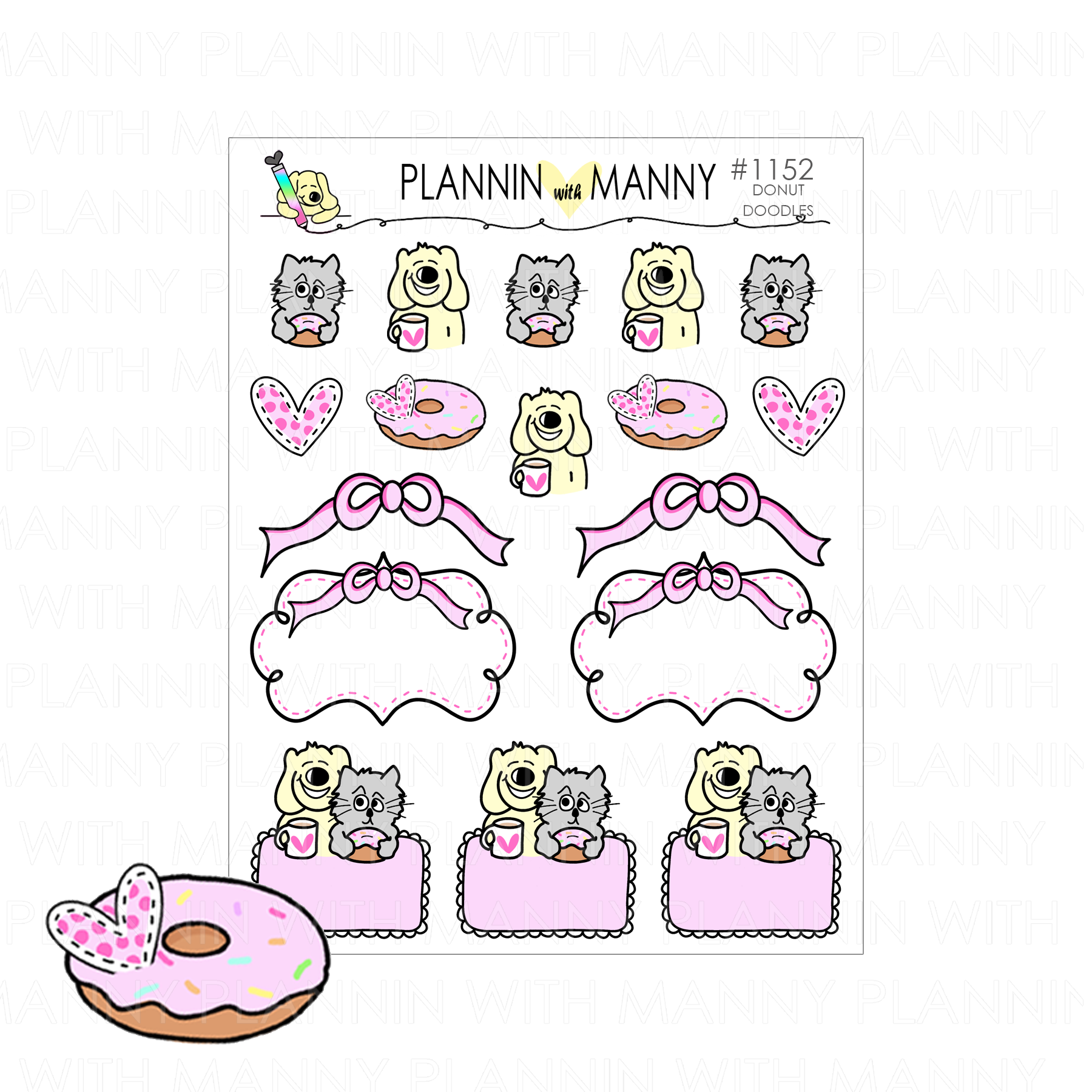 1152 Donut Doodles Planner Stickers - Donut Date Collection