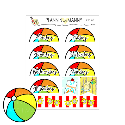 1176 BEACH BALL Date Cover Planner Stickers - Beachin Collection