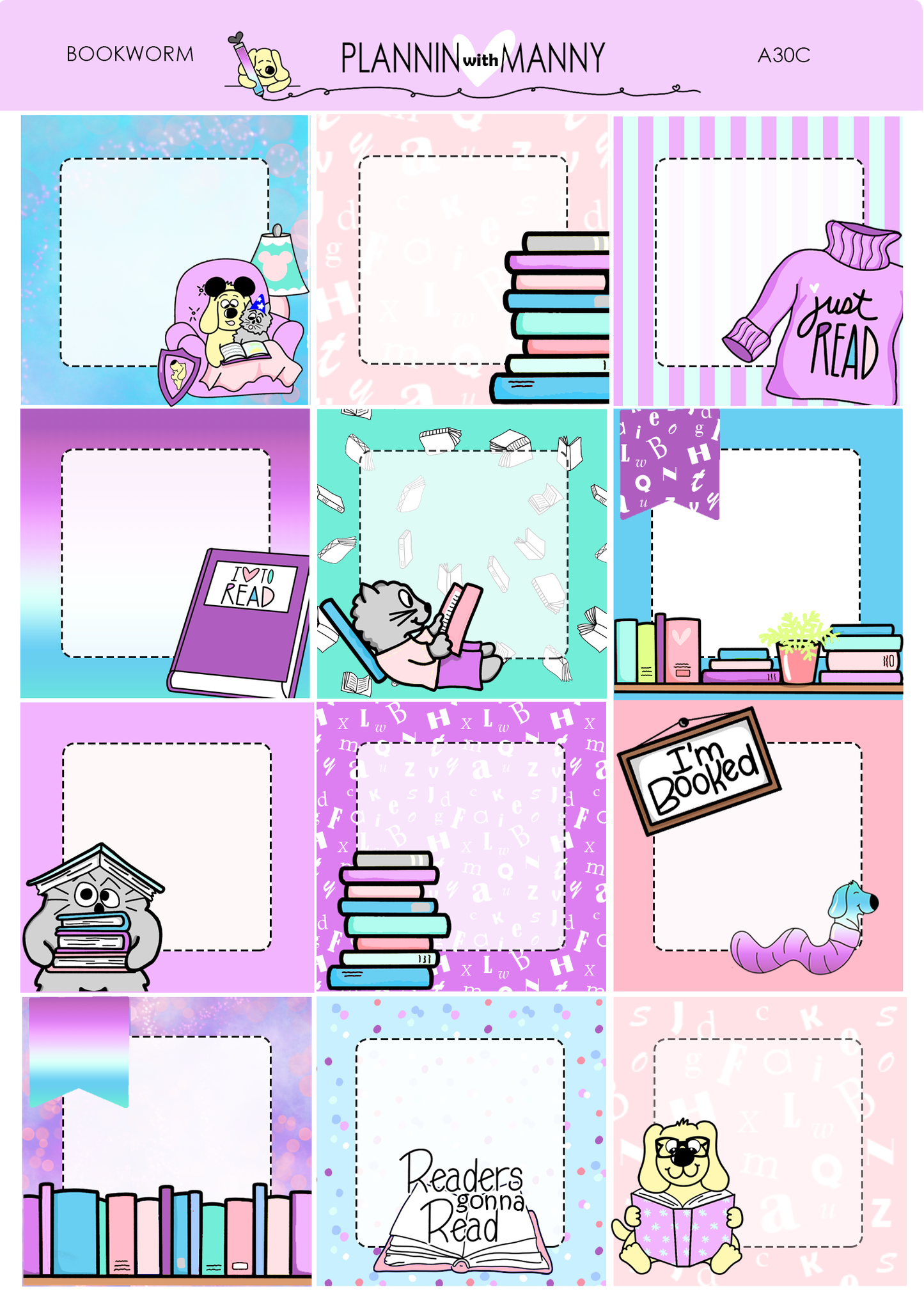 OVERSTOCK 1.5" wide - 3PAge Kit! TPC ACADEMIC 5 & 7 Day Weekly Planner Kit - Bookworm Collection