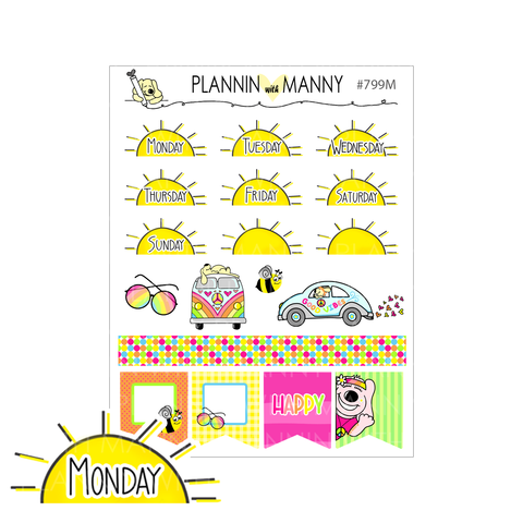 799M Sun Mini Date Cover Planner Stickers