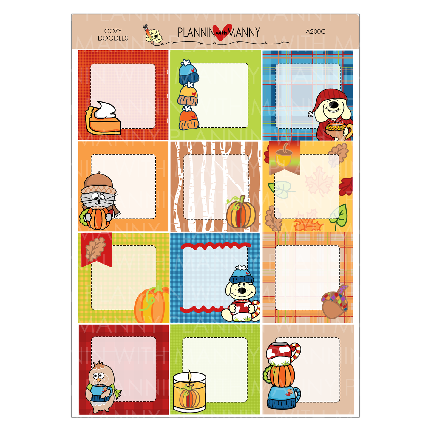 A200C Cozy Doodle 1.5" Square Planner Stickers