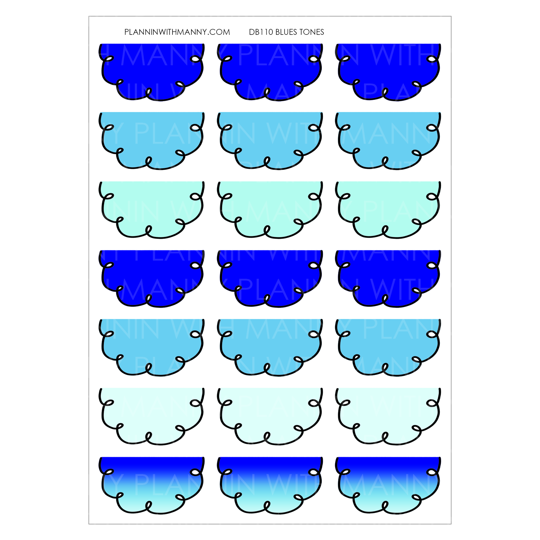 DB110 BLUES 1.5" Doodle Half Circle Planner Stickers