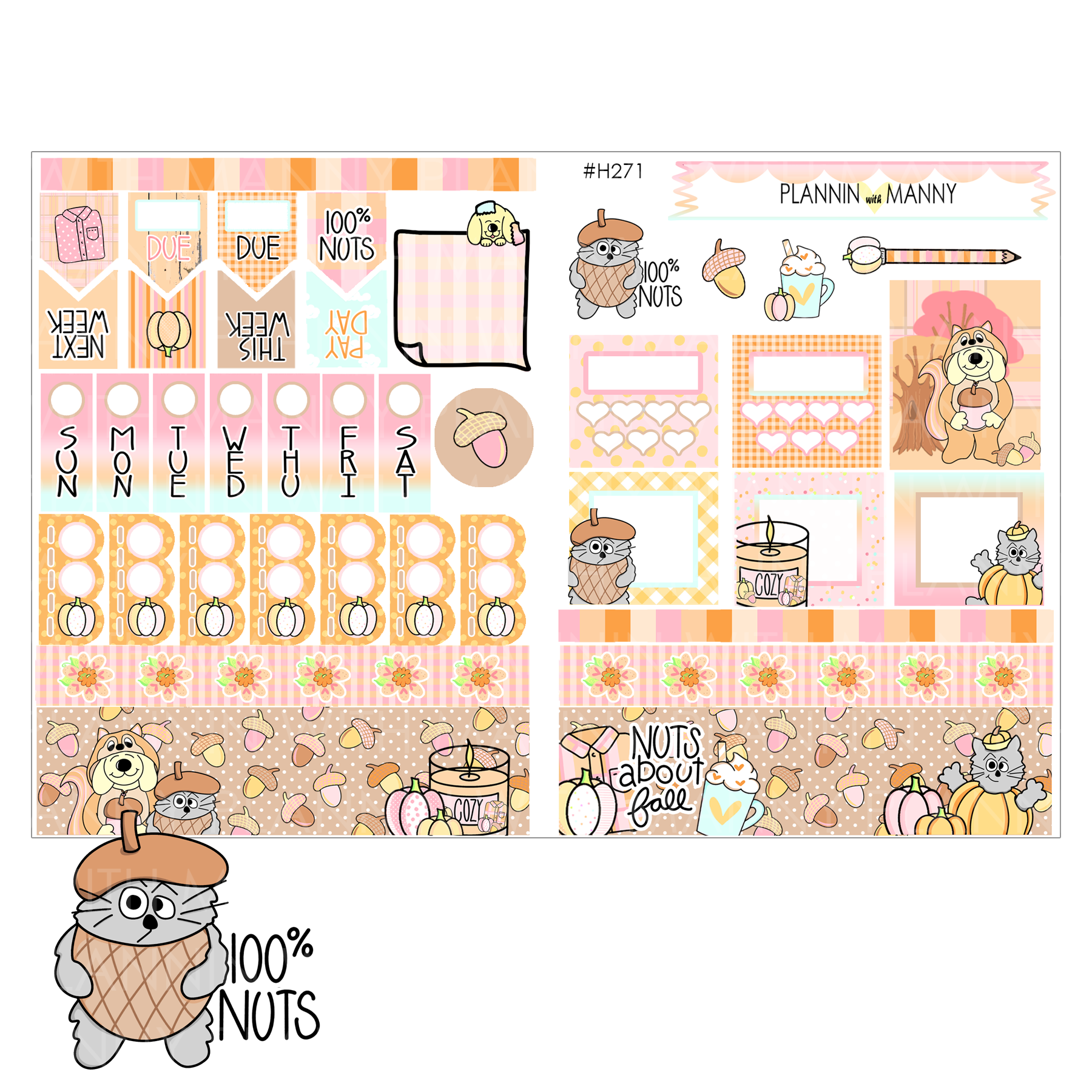 H271 HOBONICHI Weekly Planner Stickers - Nuts About Fall Collection