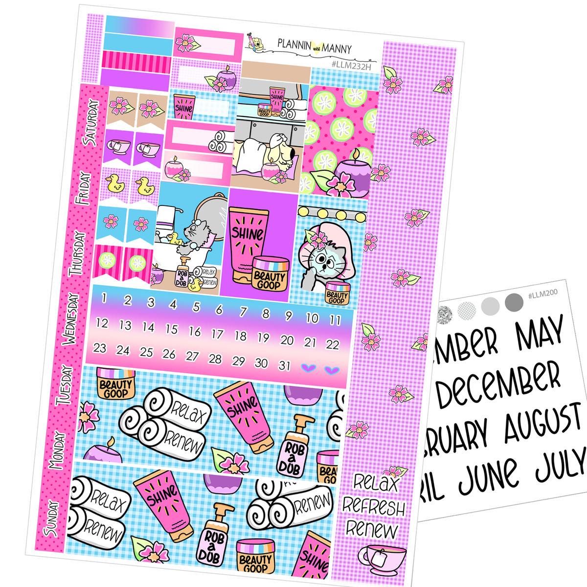 LLM232 B6 Monthly Planner Stickers-Spa Day Collection – Plannin with Manny