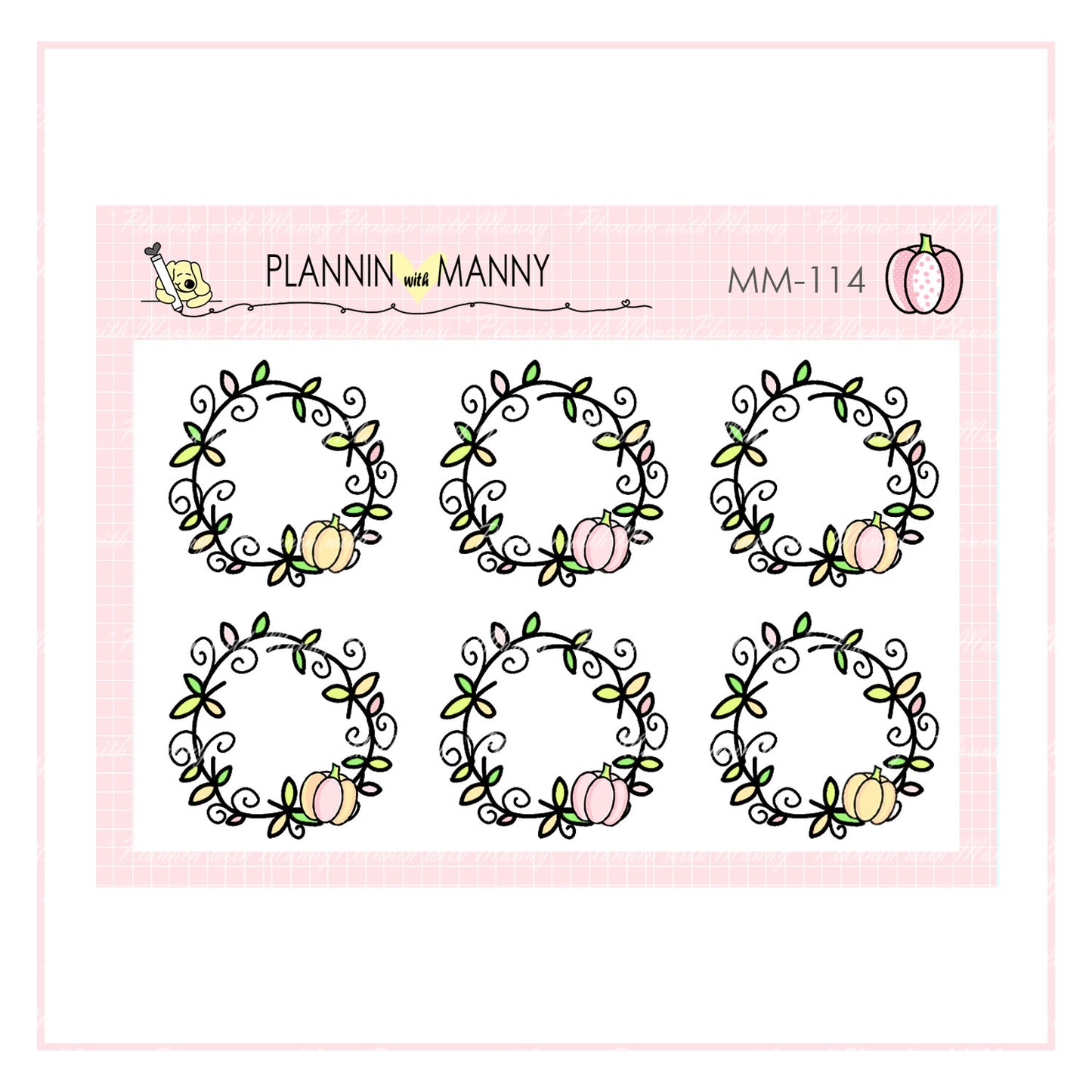 MM114 MICRO Pumpkin Wreath Planner Stickers - Pretty in Pink Fall Collection