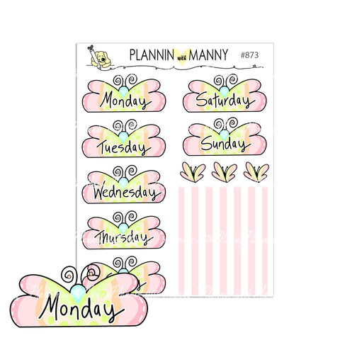 873 Butterfly Date Cover Planner Stickers- Butterfly Kisses Collection