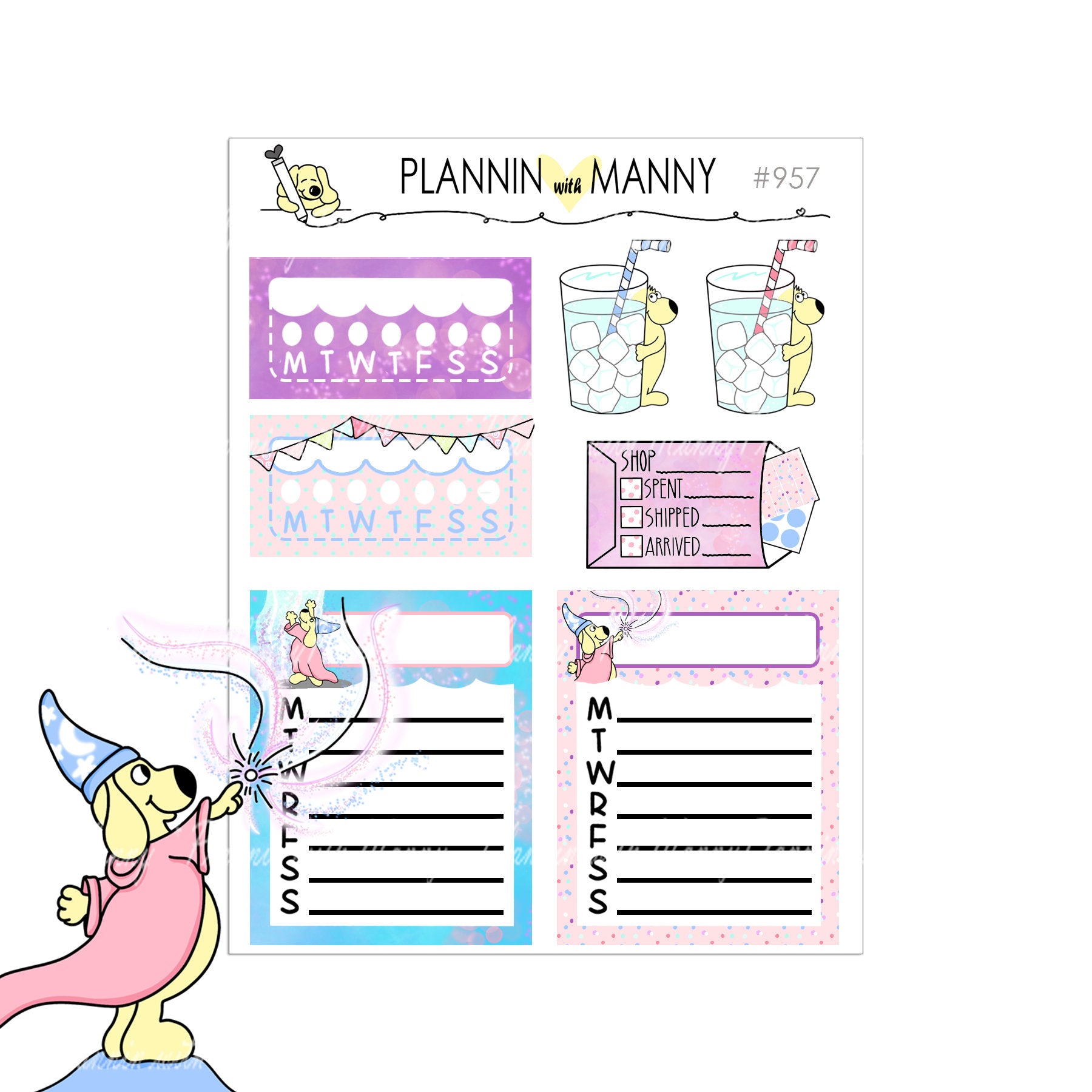 957, MAGICAL MANNY TRACKER Planner Stickers - Magical Manny Collection