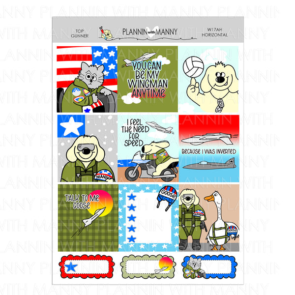 W17AH, HORIZONTAL Weekly Planner Stickers - Top Gunner Collection