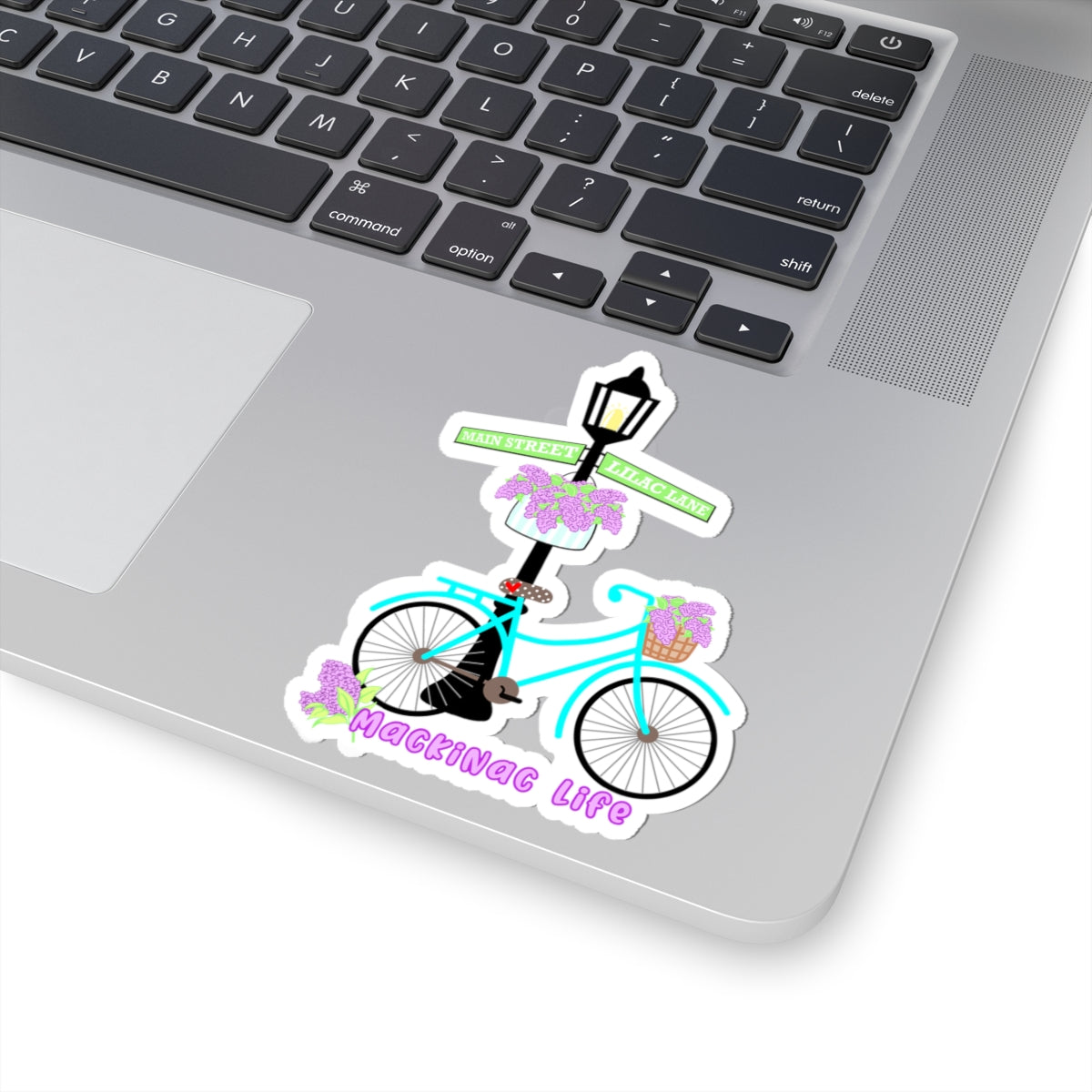 Mackinac Life Bike Sticker — Floral Lamp Post Kiss-Cut Decal