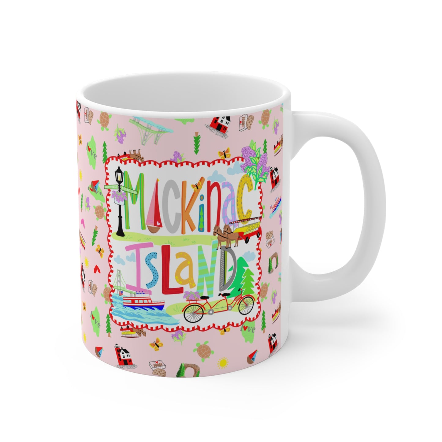 Mackinac Island Pattern Mug – Colorful Travel Souvenir 11oz