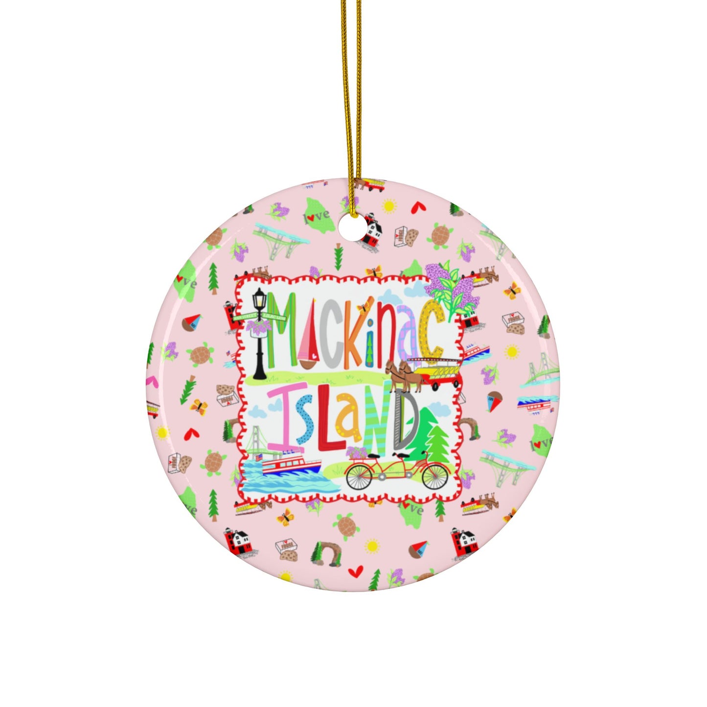 christmas ornament mackinac island hand drawn made in michigan
