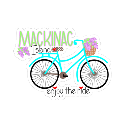 Mackinac island bike sticker enjoy the ride vinyl sticker with lilacs
