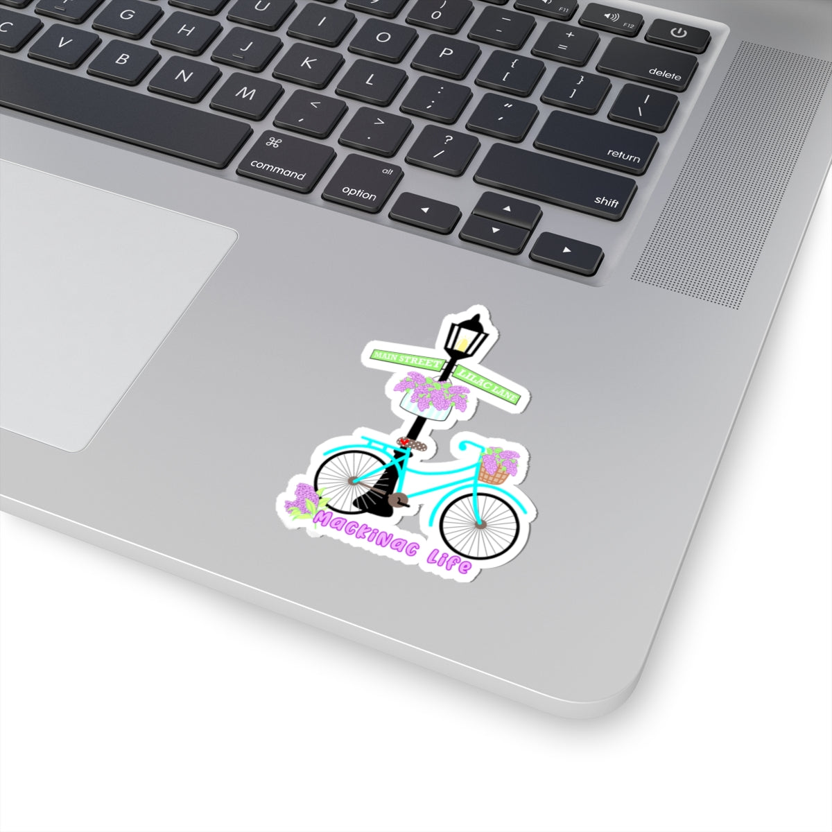 Mackinac Life Bike Sticker — Floral Lamp Post Kiss-Cut Decal