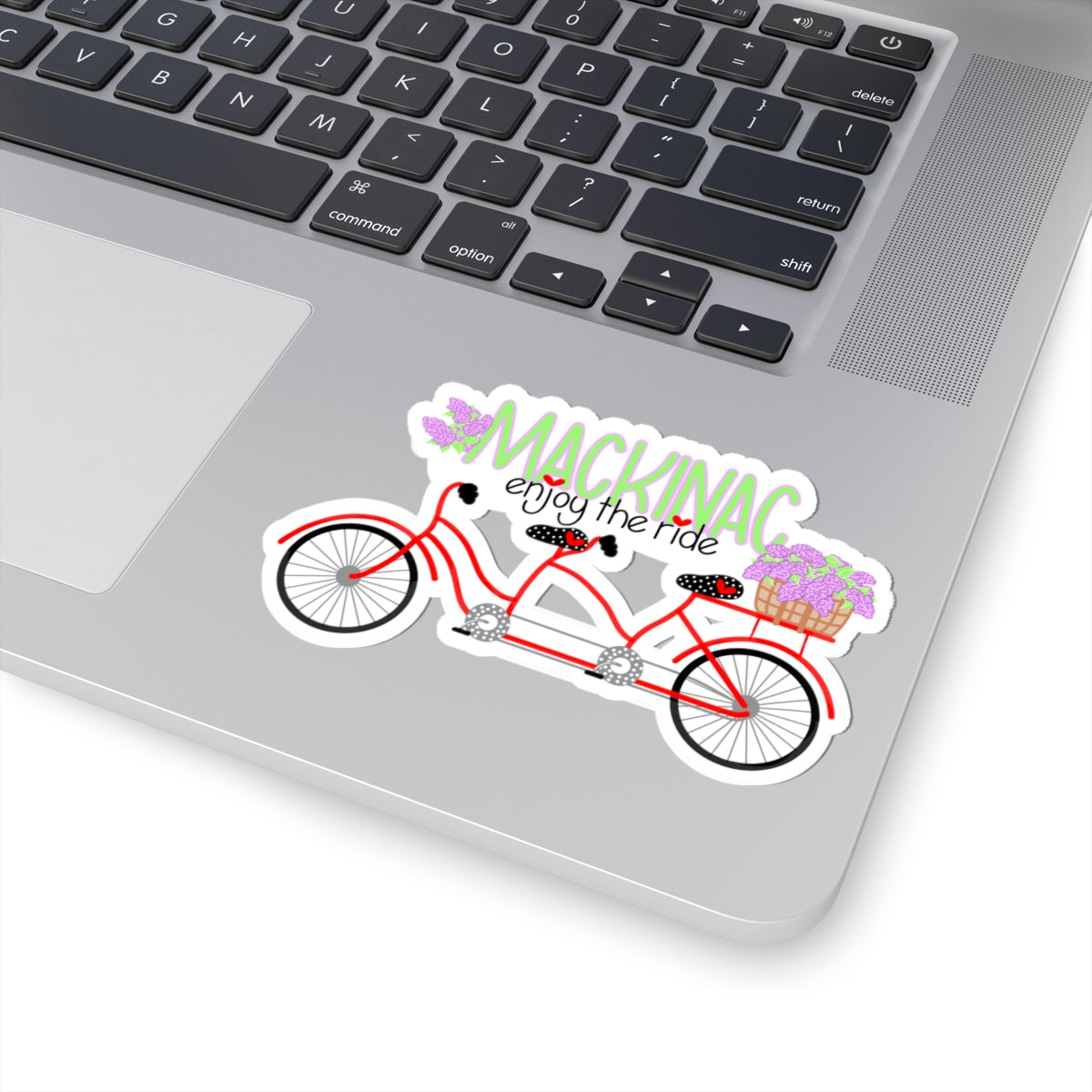 Mackinac Tandem Bike Sticker — "Enjoy the Ride" Floral Kiss-Cut Decal