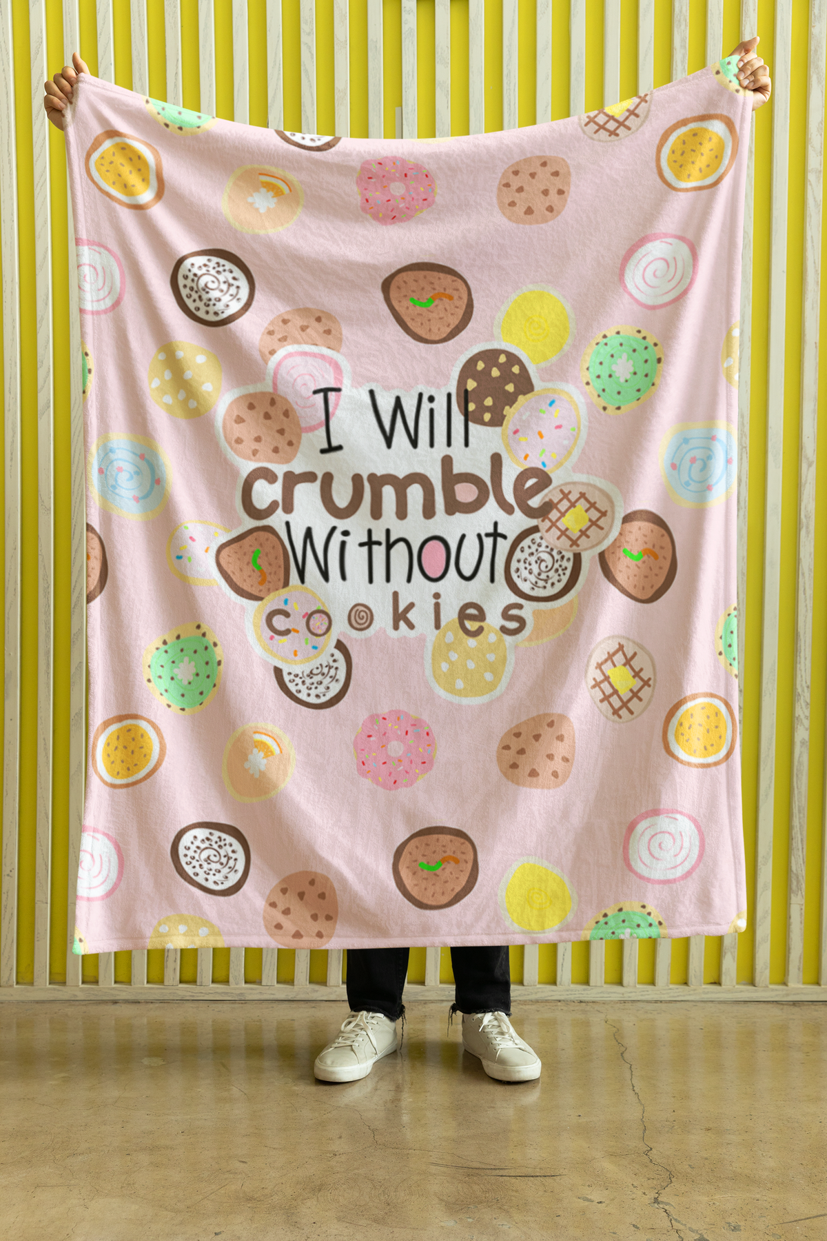 Cookie Pattern Blanket - "I Will Crumble Without Cookies" Velveteen Throw