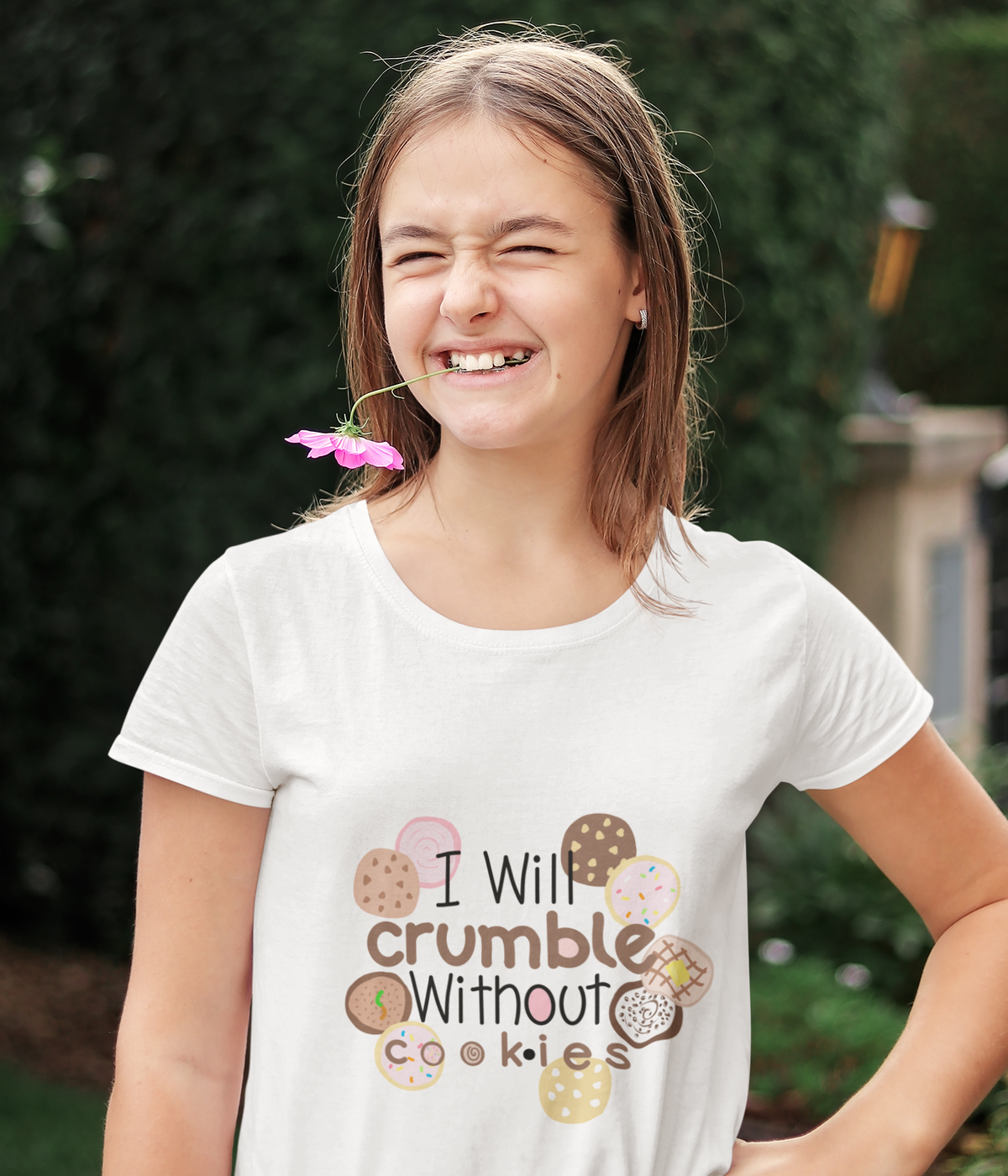Youth Tee — "I Will Crumble Without Cookies" Cute Cookie Graphic Shirt
