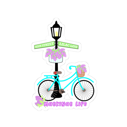 Mackinac Life Bike Sticker — Floral Lamp Post Kiss-Cut Decal