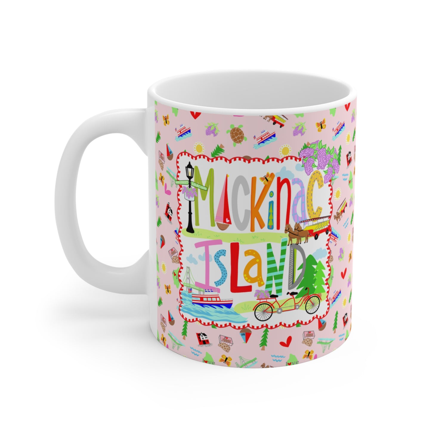 Every detail of this Mackinac Island mug is designed to celebrate the island's unique beauty and bicycle-filled streets. The vivid artwork makes this mug a memorable Michigan souvenir, thoughtful gift, or special addition to your own collection.

SEO tip: Keep each alt text under about 125 characters and make each one slightly different. Google values descriptive, unique alt text more than repeating the same keywords on every image.