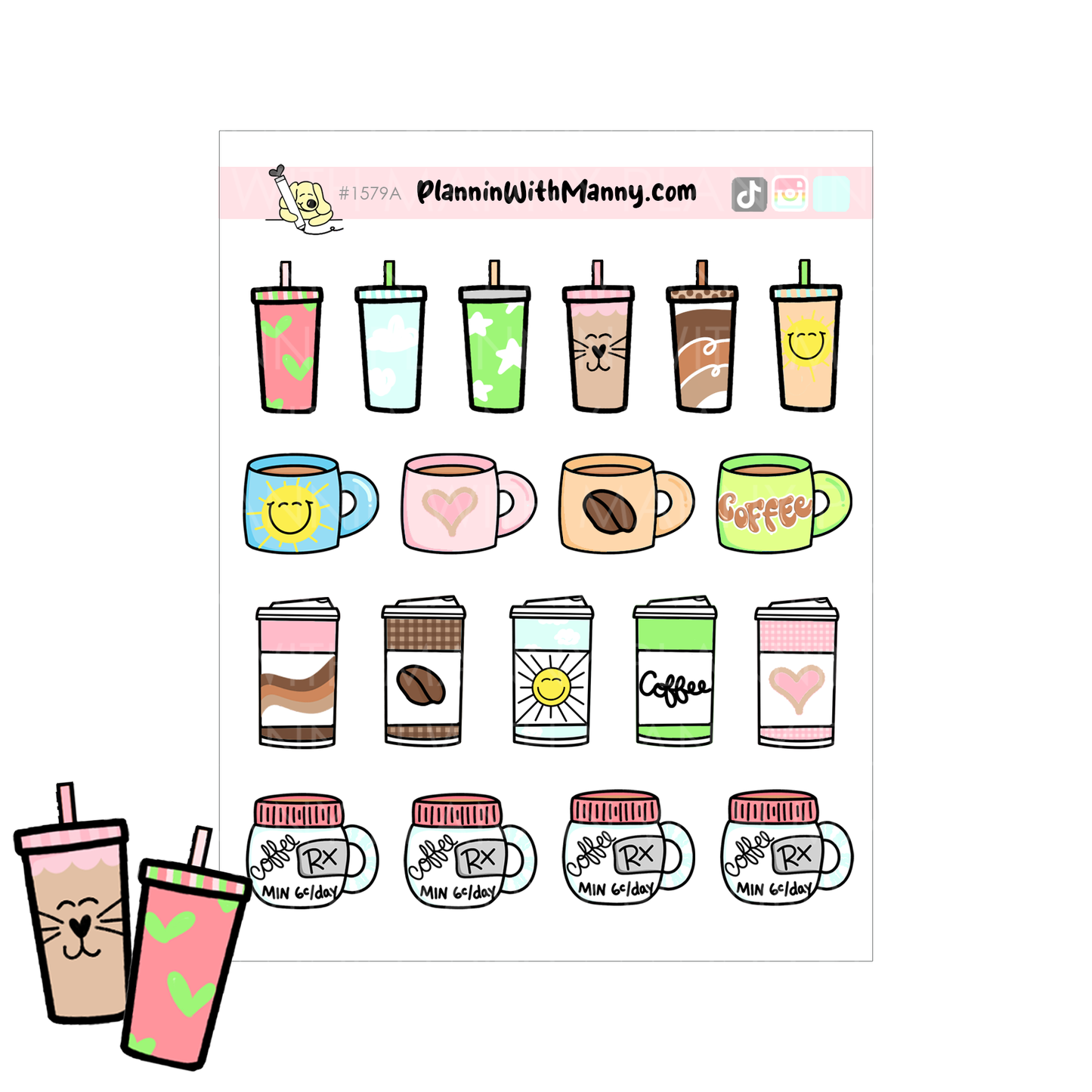 1579A Coffee Lover Cups Planner Stickers