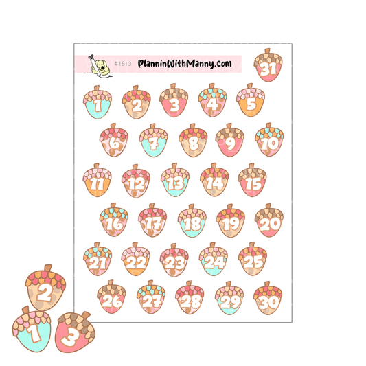 1813 Acorn Number Planner Stickers